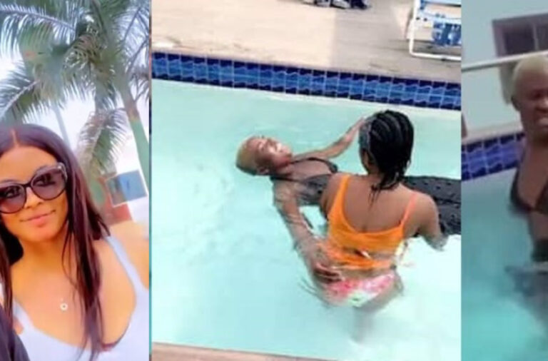 SHATTA WALE’S NEW LOVER AND FELLA MAKAFUI SWIM TOGETHER AS THEY TRY TO BOND FOR THEIR MEN – (VIDEO)