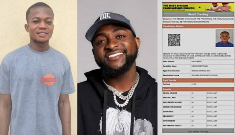 DAVIDO GIVES FULL SCHOLARSHIP TO GHANAIAN STUDENT WHO SCORED A1 IN ALL SUBJECTS IN WAEC EXAMS