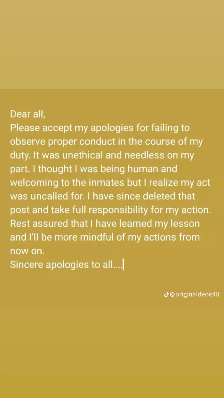 MY ACT WAS UNCALLED FOR Police Officer Eunice Dede Apologizes